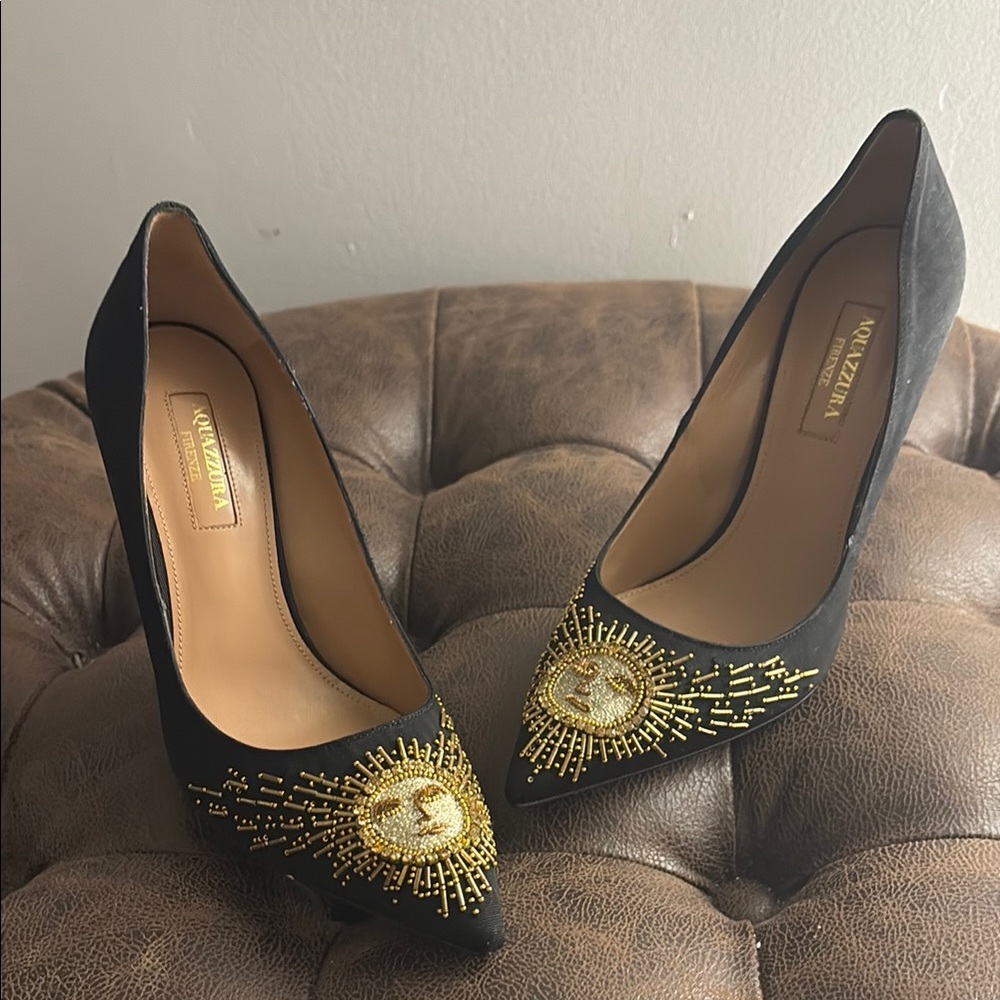 Aquazzura Black and Gold Women's Shoes
